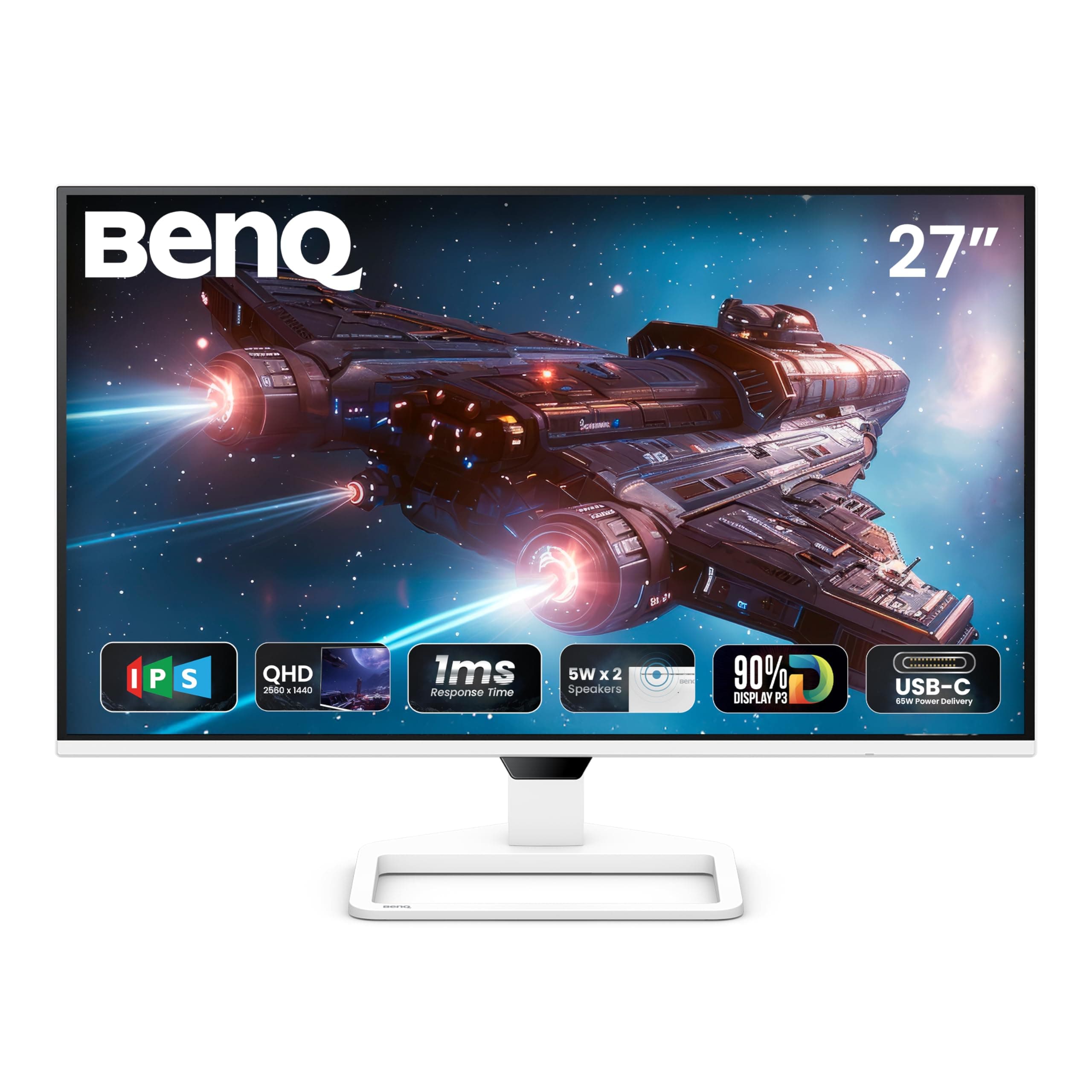 BenQ EW270Q 27" (68.58 cm) 2K QHD 200Hz IPS Gaming Monitor | HDRi|1200:1 Contrast|90% P3 Gamut|350 nits|Built-in-Speakers(5W X2)|AMD FreeSync Premium|USB-C (65 W), HDMI|Game Color Mode(White)